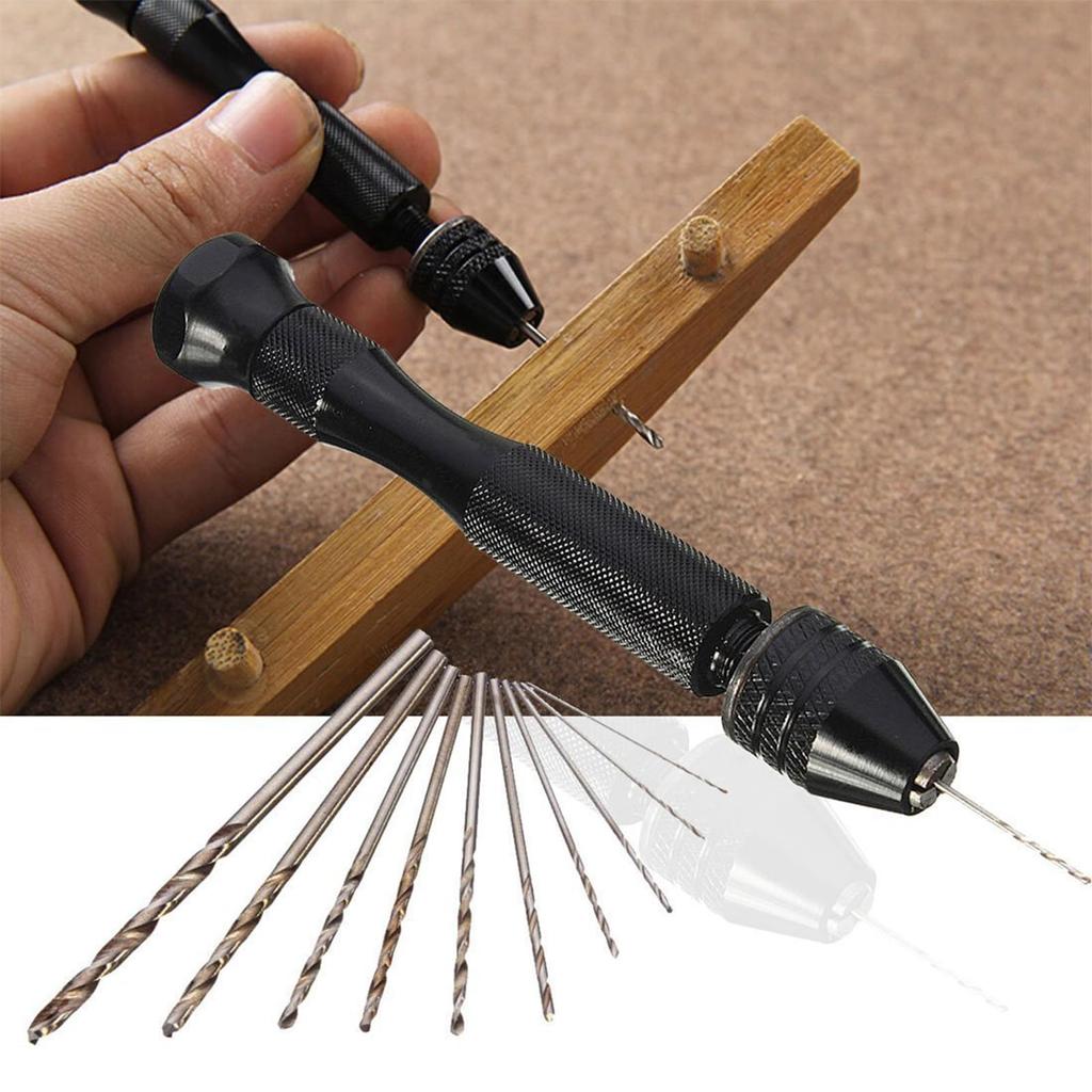 Solxion Pin Hand Micro Drill Sharp Small Precision Manual No Power Supply Drilling DIY Tools 10-Piece Vise, Drill, Set, Tools, Drill, Noise-Free,