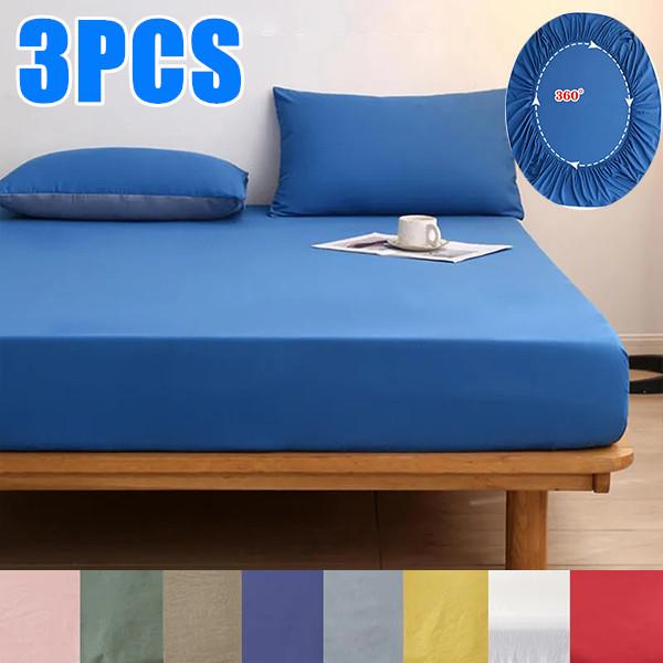 3 шт., высококачественная простыня на подкладке, мягкая, приятная для кожи простыня с эластичной лентой, однотонный прочный наматрасник для дома с 2 наволочками