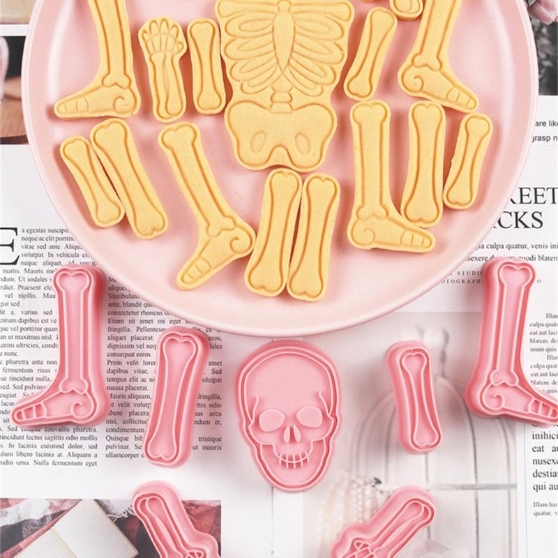 2Set Cookie Stamps Halloween Skeleton Biscuits Molds Fondant Biscuits Pastry Cookie Cutters Baking Decoration Supplies