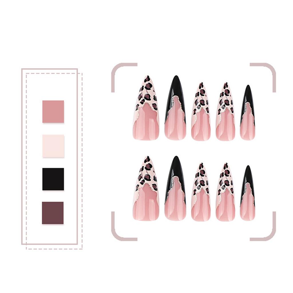 24 шт. Леопардовый принт, накладные ногти, длинные накладные ногти, французский типс, глянцевые искусственные ногти, полное покрытие, наклеивание на ногти