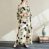 2024 Plus Size Summer Dress Beach Women V-Neck Floral Green Print Holiday Casual Soft Dot Linen Loose Maxi Dresses