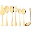 Mirror 7Pcs Gold Dinnerware Large Soup Spoon Salad Service Spoon Fork Cake Spatula Stainless Steel Cutlery Set Kitchen Tableware