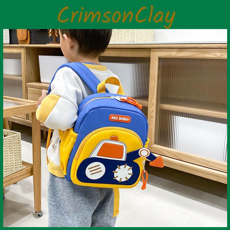 Kids Cartoon Preschool Backpack With Excavator Print And Breathable Material