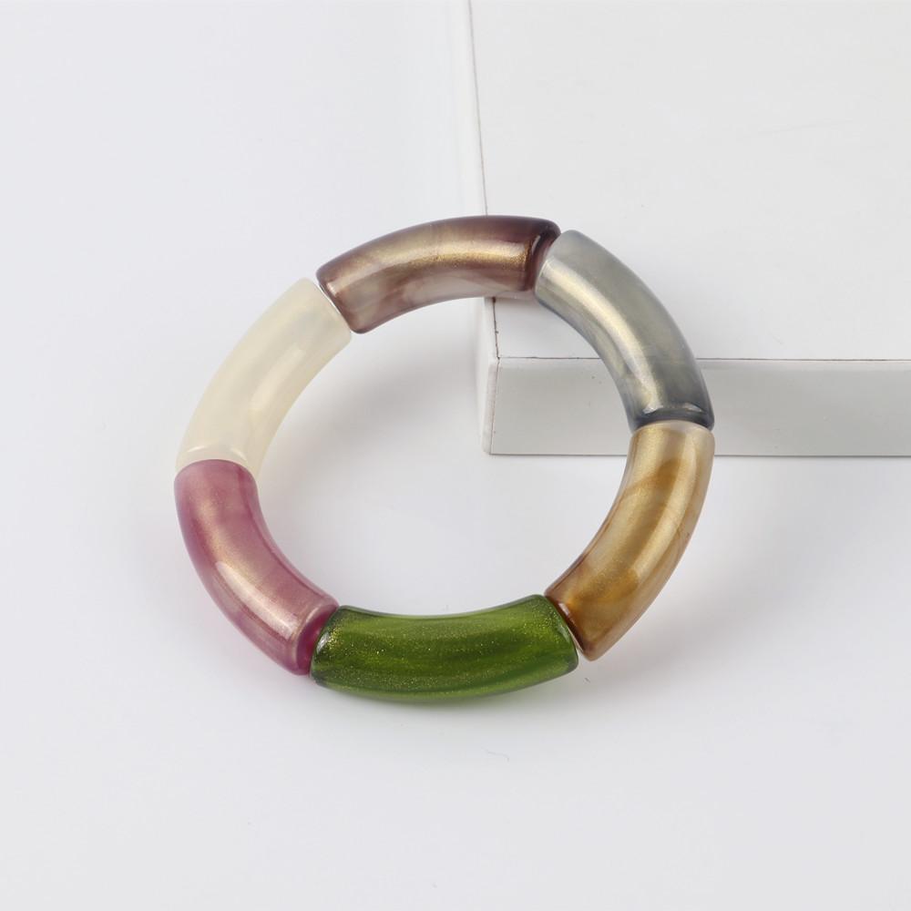 New Colorful Big Bamboo Tube Beads Acrylic Bracelets Bangle for Women Men Boho Stretch Curved Resin Bracelet Stack Jewelry Gifts