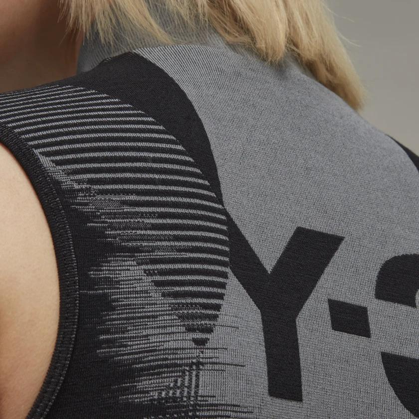 Y-3 Спортивная майка с логотипом и полумолнией, высокая горловина, женские топы, черный цвет HY5875