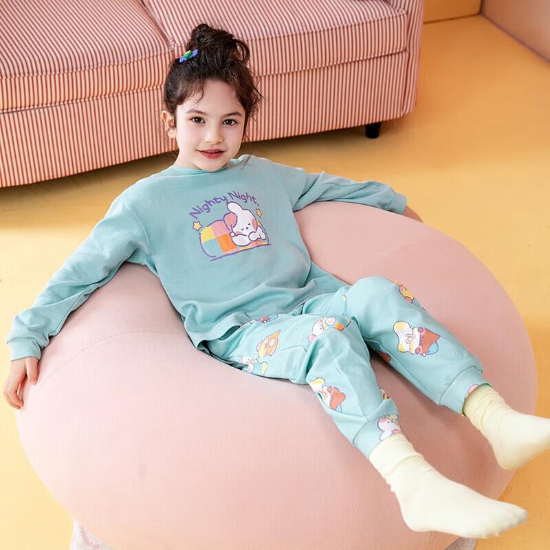 Fenteng Girls' Cartoon Print 100% Cotton Pajamas Set