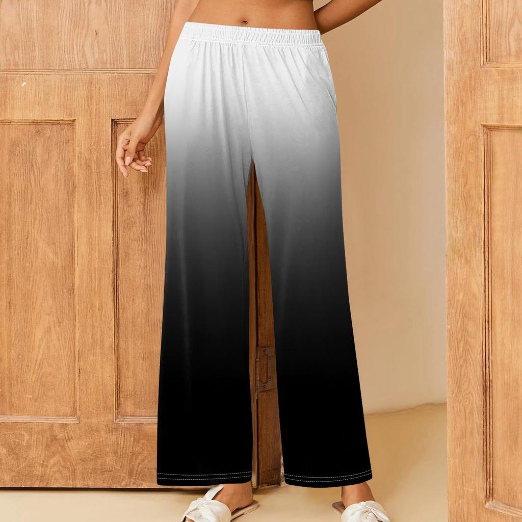 Женские повседневные брюки прямого кроя с эластичным поясом и принтом