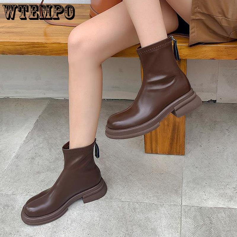 Женские короткие кожаные ботинки из мягкой кожи Коричневые ботинки в британском стиле в стиле ретро на толстой подошве с противоскользящим покрытием Простые повседневные модные модные Harajuku для поездок на работу