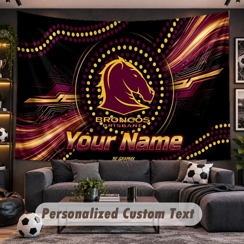 Wall Hanging Tapestry Custom NameBrisbane Broncos Pattern Personalized Printed Fabric Wall Decor