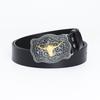Western Bull Head Belt, Smooth Buckle Cowhide Belt, Men's Buckle with Pattern Bottom