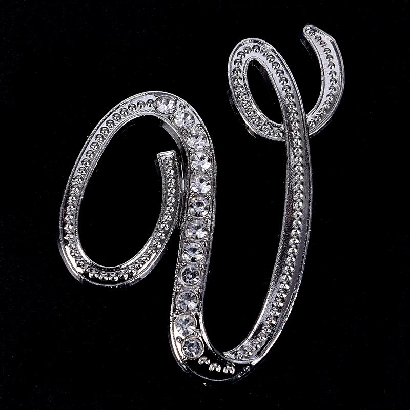 Crystal Rhinestone 26 Letters Women Collar Brooch Pin Corsage Bouquet Jewelry