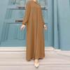 Elegant 2024 Muslim Women's Puff Sleeve Abaya Dress - Round Neck, Middle Eastern Style
