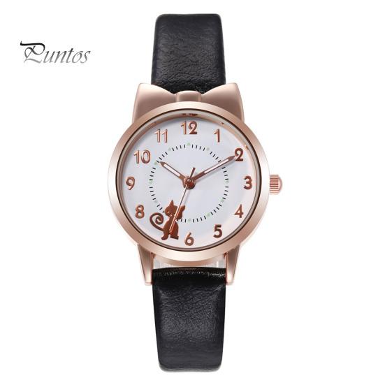 1 комплект, женские часы, браслет со звездой и луной, мультяшный кот, бант, круглый ремешок из искусственной кожи, точные кварцевые наручные часы для девочек и студентов, модные украшения на день рождения