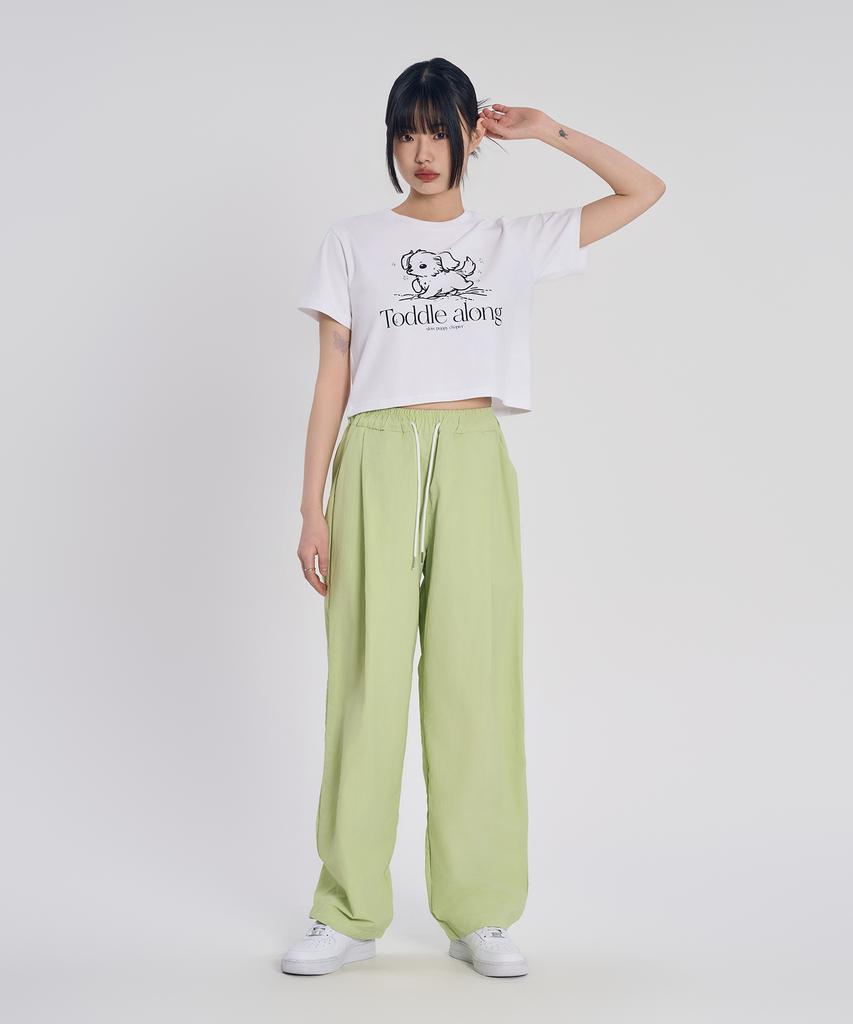 SLOW RECORD HOUSE Nylon One-Pleat Pants_Kiwi
