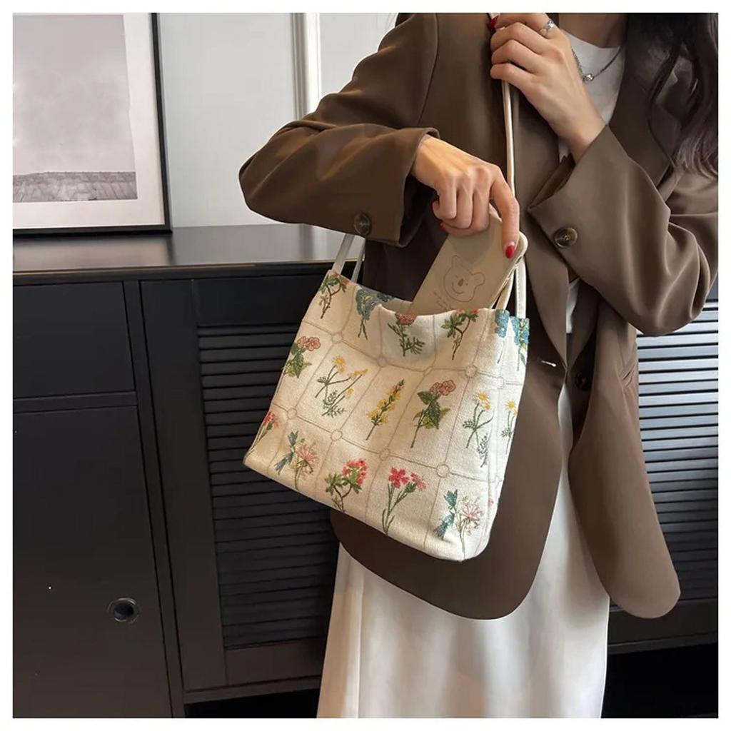 Large Capacity Bag Canvas Leisure Shoulder Bag Floral Small Handbag