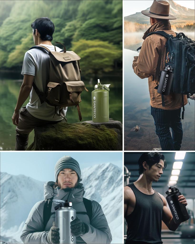 Водяной пылесос SANTECO Large поставляется с прямой совместимостью со спортивной широкой нержавеющей синей бутылкой ERIE, изолированной, вместимостью, термосом, холод/тепло