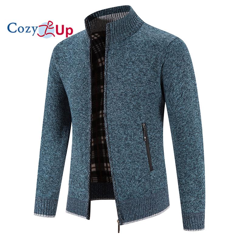 Cozy up мужской маленький воротник-стойка плюс бархатный утолщенный трикотажный кардиган свитер куртка