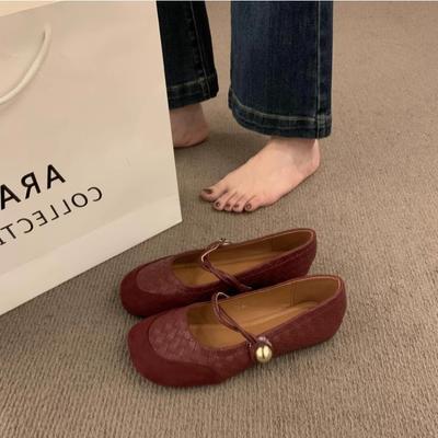 Ретро туфли Мэри Джейн с круглым носком, женские туфли, красные свадебные туфли, плетеный ремешок с надписью, повседневные плоские вечерние туфли