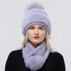 Зимний Теплый Женский Набор Шапка Шарф Вязаная Норковая Шерсть Закрытая Помпон Шапка Шарф Натуральный Мех Высокое Качество