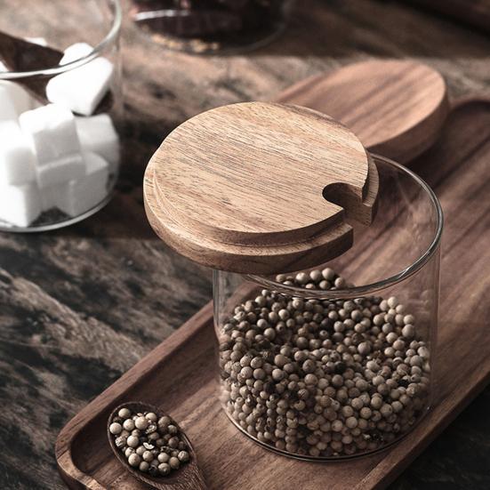 Коробка для приправ, деревянная крышка, кухонные принадлежности, стекло, сахар, сухое молоко, специи, чехол для хранения для дома