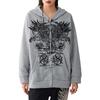 Women's Full Zip Hoodies Vintage Wings Print Long Sleeve Oversized Sweatshirts Grunge Jackets