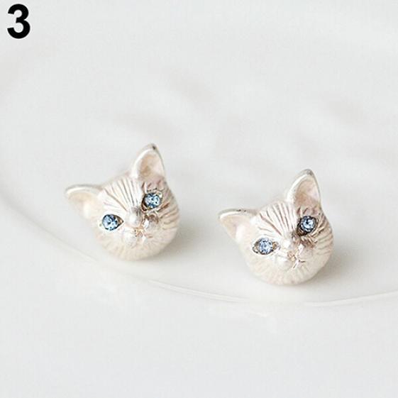 Women's Fashion Lovely Cat Head Design Ear Studs Earrings Piercing Jewelry Charm ARI