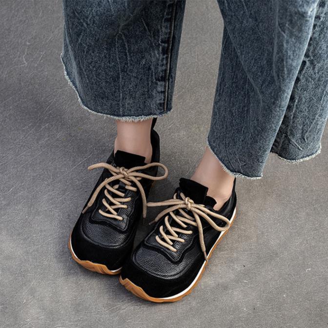 Johnature Thick Soled Casual Sneaker Shoes Retro Soft Soled Comfortable Genuine Leather Women's Shoes