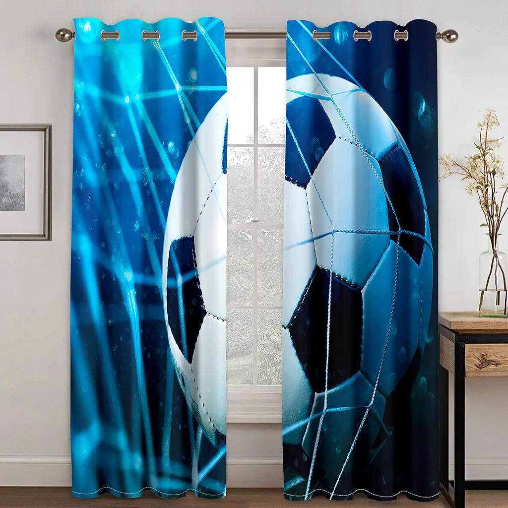3D напечатанные на заказ современные мячи футбольный игрок дети затенение мальчики 2 панели шторы для детской спальни гостиная декор