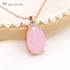 Fashion Oval Large Pink Opal Crystal Pendant Necklace For Women Wedding Party Rose Gold Color Jewelry