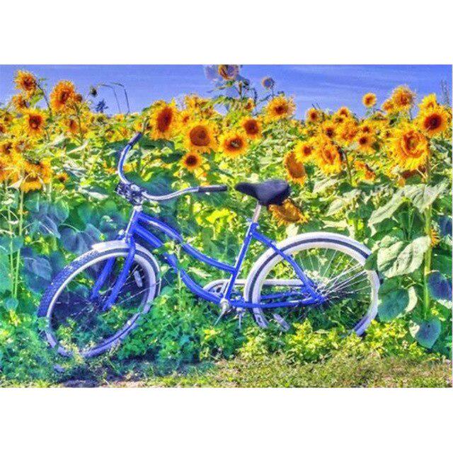 Пейзаж DIY 5D алмазная живопись набор для вышивки крестом мозаика красивый розовый цветок велосипед Алмазная вышивка украшение дома подарок
