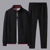 Men's Simple Plus Size Set, Middle Aged and Elderly Long Sleeve Jacket+Pants Sports Two Piece Set
