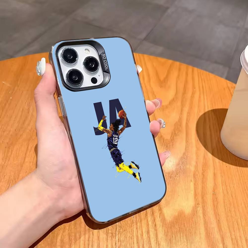 Крутой B-Баскетбол J-Ja M-Морант 12 Чехол для телефона для iPhone17,16,15,14,13,12,11,Pro,MAX Серый Матовый Силиконовый Черный Чехол