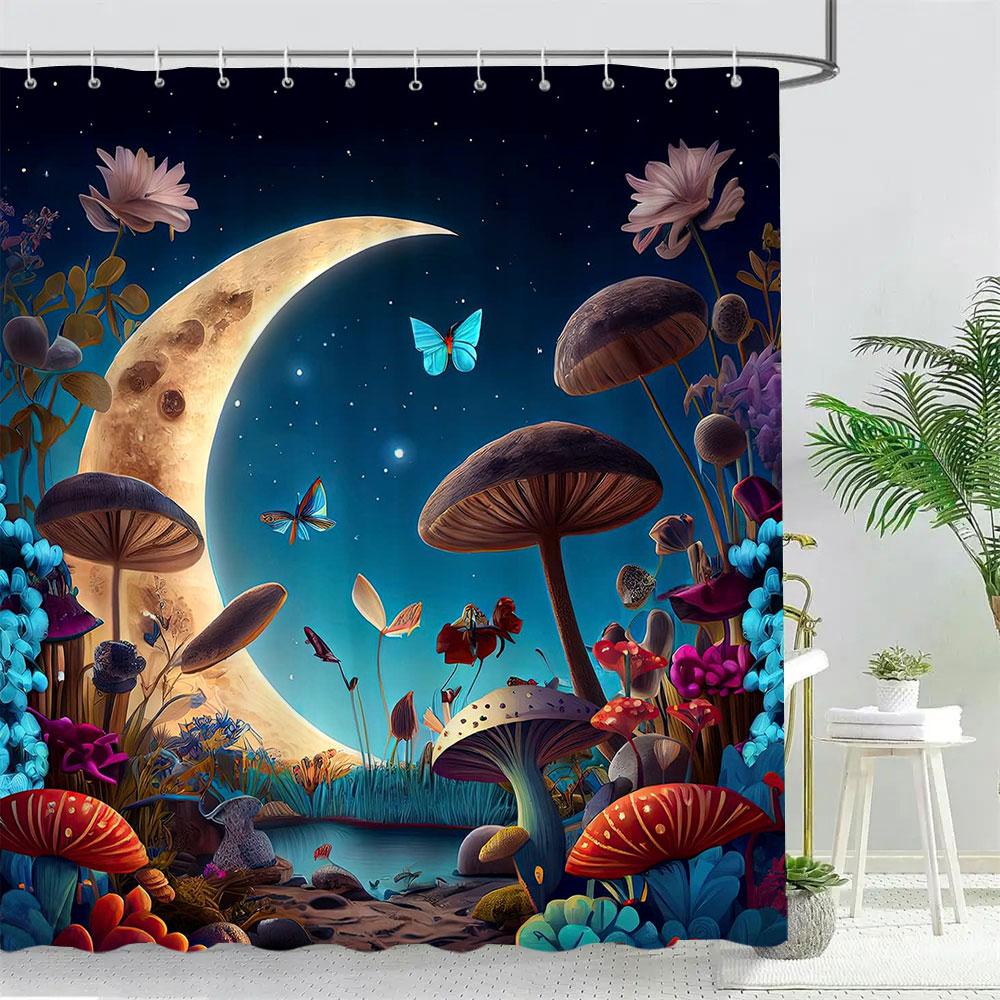 Фэнтезийный Лесной Грибной Домик Занавеска для душа Милый Мультяшный Узор Полиэстеровая Ткань Детская Занавеска для Ванной Декор для Ванной Комнаты С Крючками
