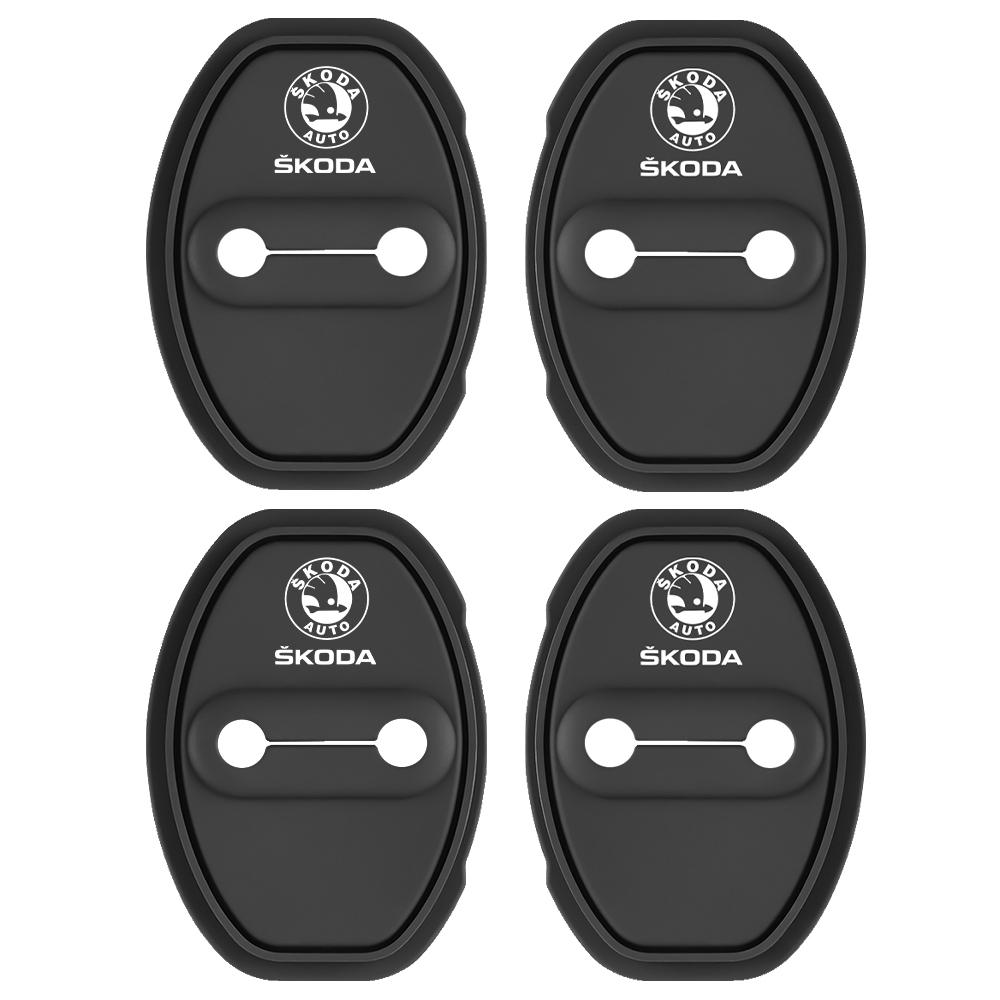 RYYX4 2/4PCS Silicone Car Door Lock Protector Cover Buckle Auto Accessories For Skoda Octavia Kamiq Fabia Kodiaq Rapid Karoq Scala S