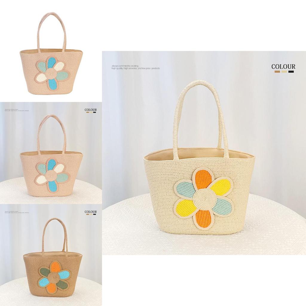 Simple Flower Color Blocked Pattern Women Casual Large Capacity Woven Tote Bag For Daily Fashion And Outdoor Activities