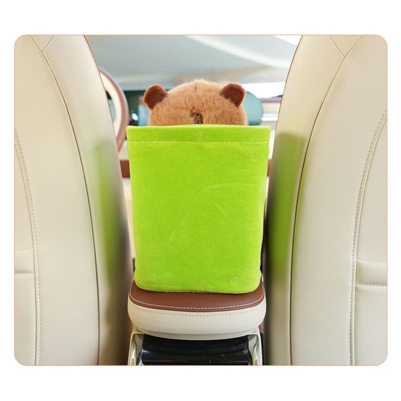Capybara Plush Cartoon Car Tissue Box Trash Bin Armrest Storage