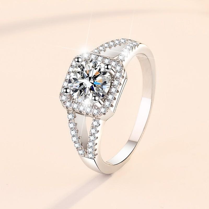S925 Sterling Silver Ring Moissanite Ring Engagement Wedding Woman 1 Carat Diamond Jewelry