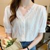 Summer Short Sleeve Lace V-Neck Blouse Shirt Women Tops J179