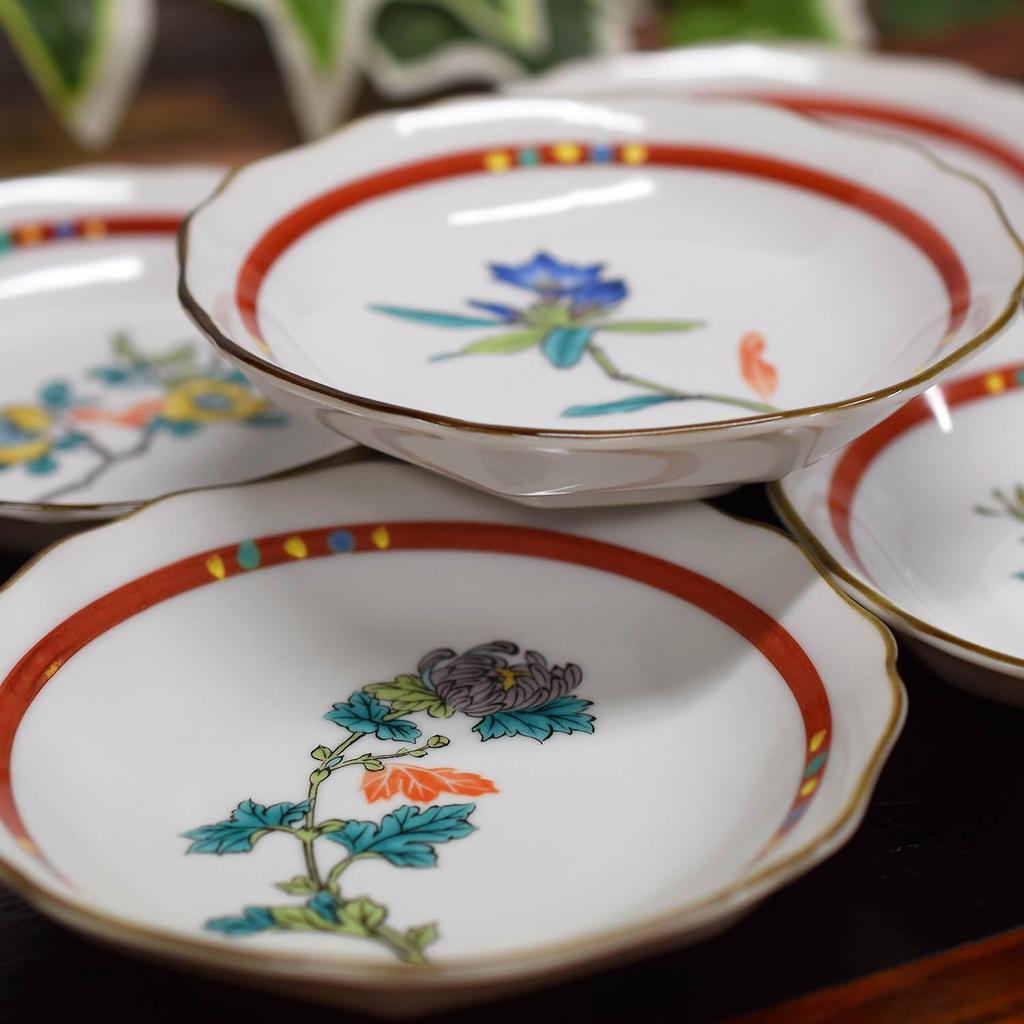 Plate stylish Kutani small set of Japanese serving made in Japan set, tableware, ware, plates, 5, Hanagoyomi, pottery, tableware, plate,