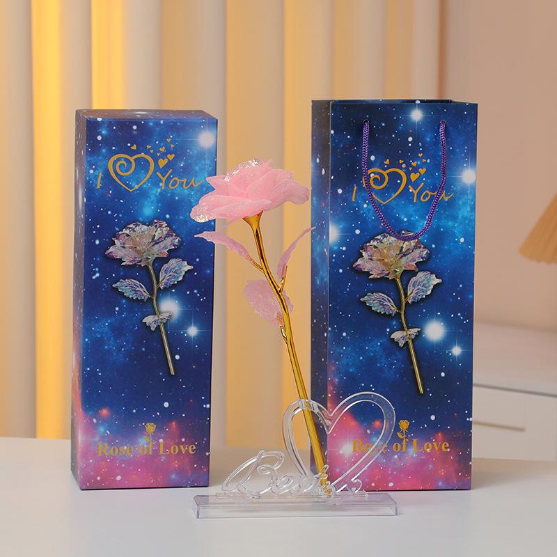 Роза из 24-каратной золотой фольги Светящийся букет: Сохраненные искусственные цветы на День святого Валентина, День матери и дни рождения