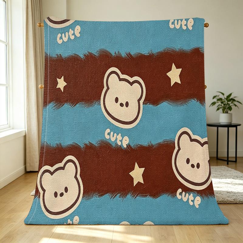 Cartoon Bear Non-Shedding Flannel Blanket, Soft Warm Plush for Home, Couch Naps, Cozy Decor, Christmas & Halloween Use