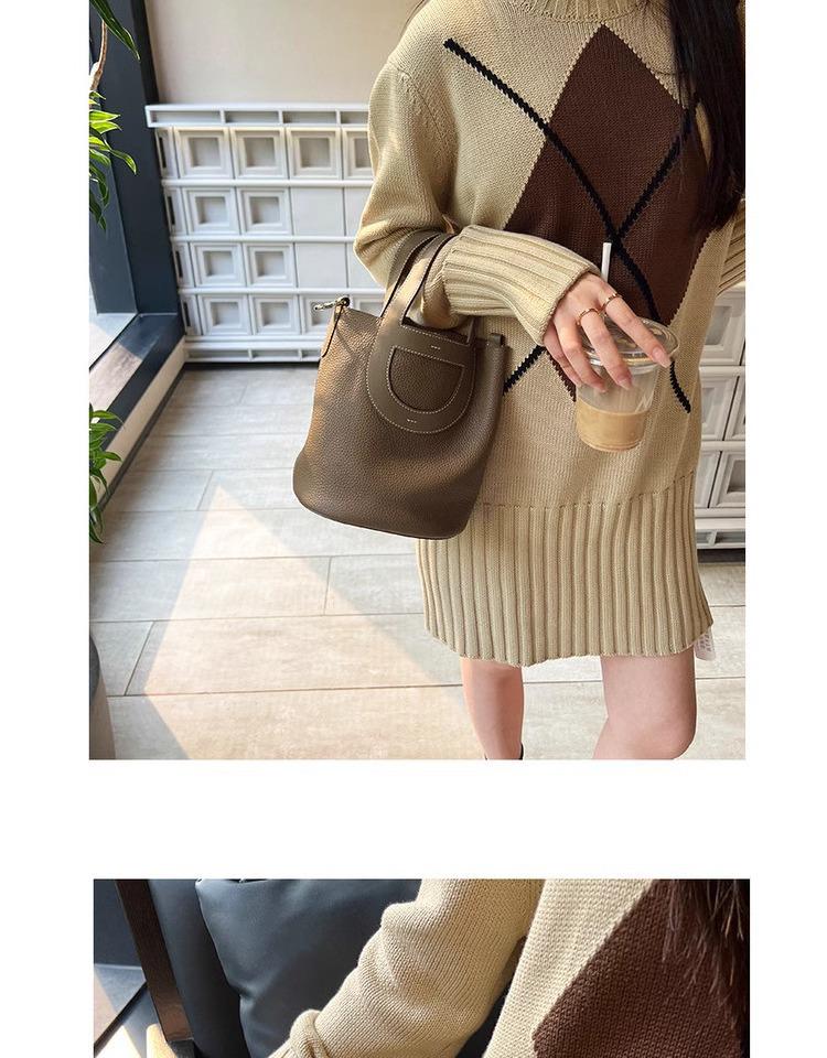 Модная сумка 2024 года: Женская корзинка для овощей Pig Nose из натуральной кожи Litchi Grain First Layer