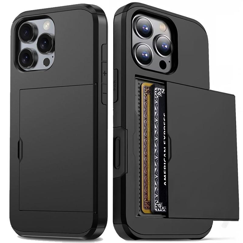 Ударопрочный тяжелый жесткий чехол с отделением для карт для iPhone 16 Pro Max 15 Pro Max 14 Pro Max