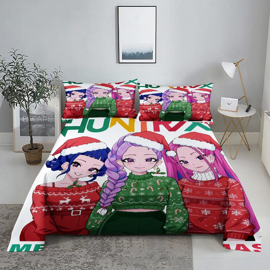 3PCS Kpop Demon Hunter Bedding Set K pop Demon Hunters Christmas Gift for Kids Friends Christmas Decoration for Home Bed Linen