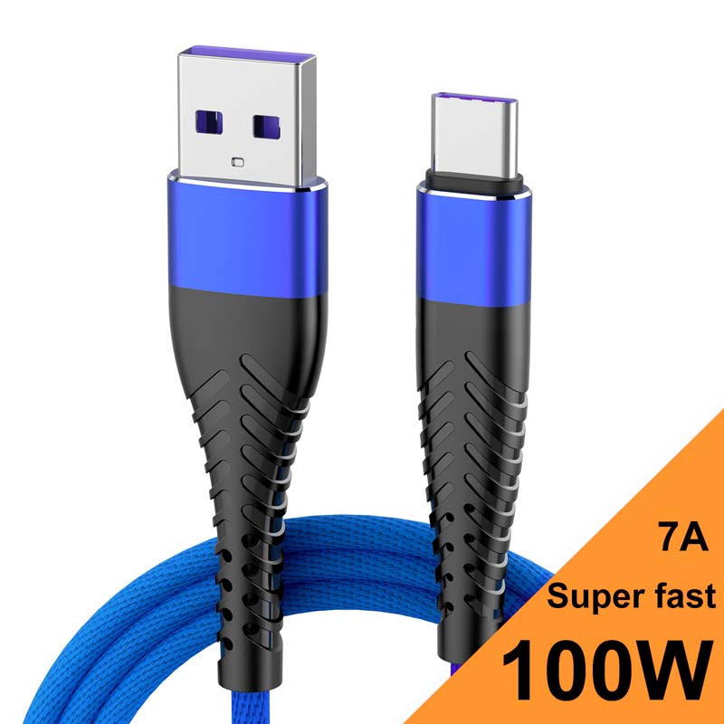 100W 7A Super Fast Charging USB Type C Cable Quick Charge 3.0Data Cord Nylon Braid for Samsung Galaxy Huawei Xiaomi Charger Wire
