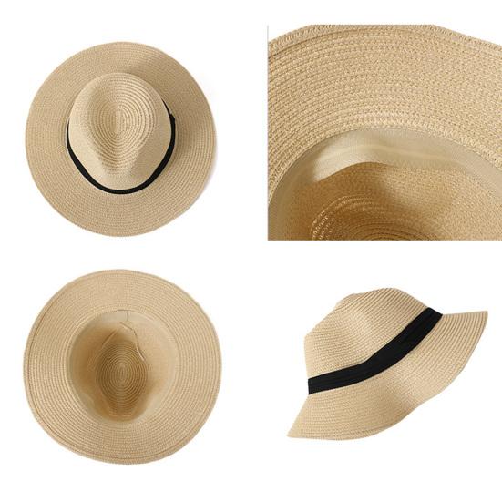 Beach Straw Hat Solid Color Wide Brim Sunshade Anti-UV Breathable Foldable Color Matching Summer Vacation Sun Cap Unisex Travel Hat