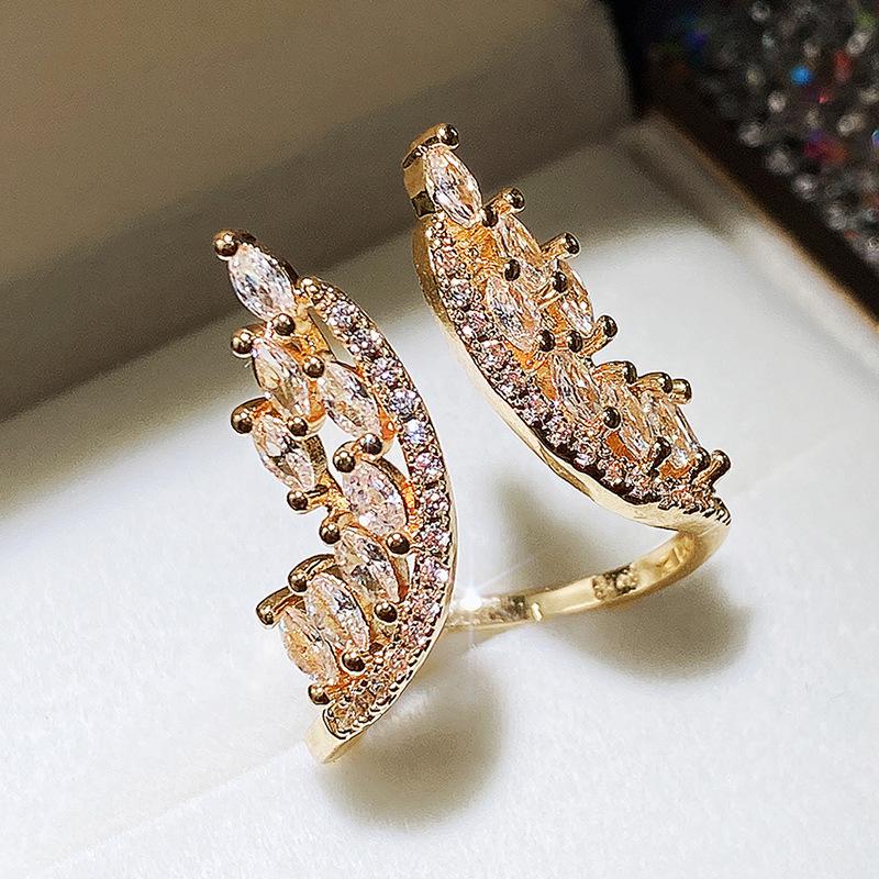 Cao Shi Statement Angel Wings Ring & Earring Set with Marquise Diamonds, Adjustable for Women