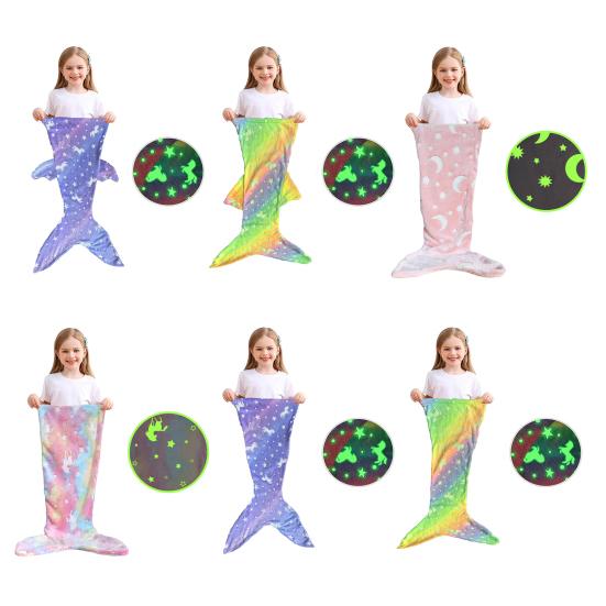 Одеяло «Хвост русалки», спальный мешок, мягкий фланелевый, светящийся в темноте, носимый спальный мешок, реквизит для фотосъемки, одеяло для домашнего детского сада