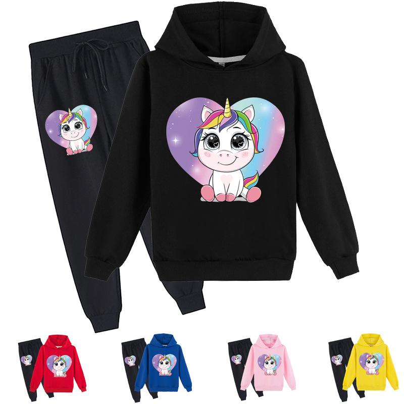 Fashion Unicorn Kids Clothes Sets Hoodie + Pants Two Piece Set Hooded Sweatshirts Suits for Boys and Girls