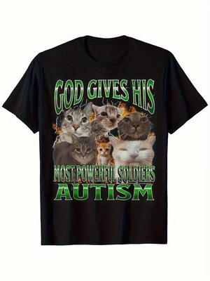 Unisexs Autism Awareness Cat Graphic TShirt God Gives His Most Powerful Soldiers Funny Print Tee Casual Crew Neck Vintage Top